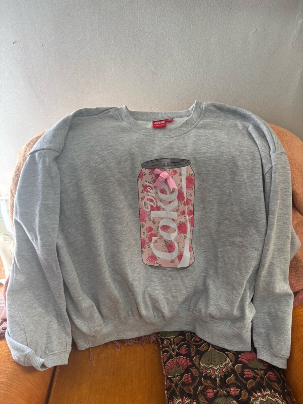 Coca Cola Gray Sweatshirt with Pink Floral Soda Can Graphic - Picture 2 of 3